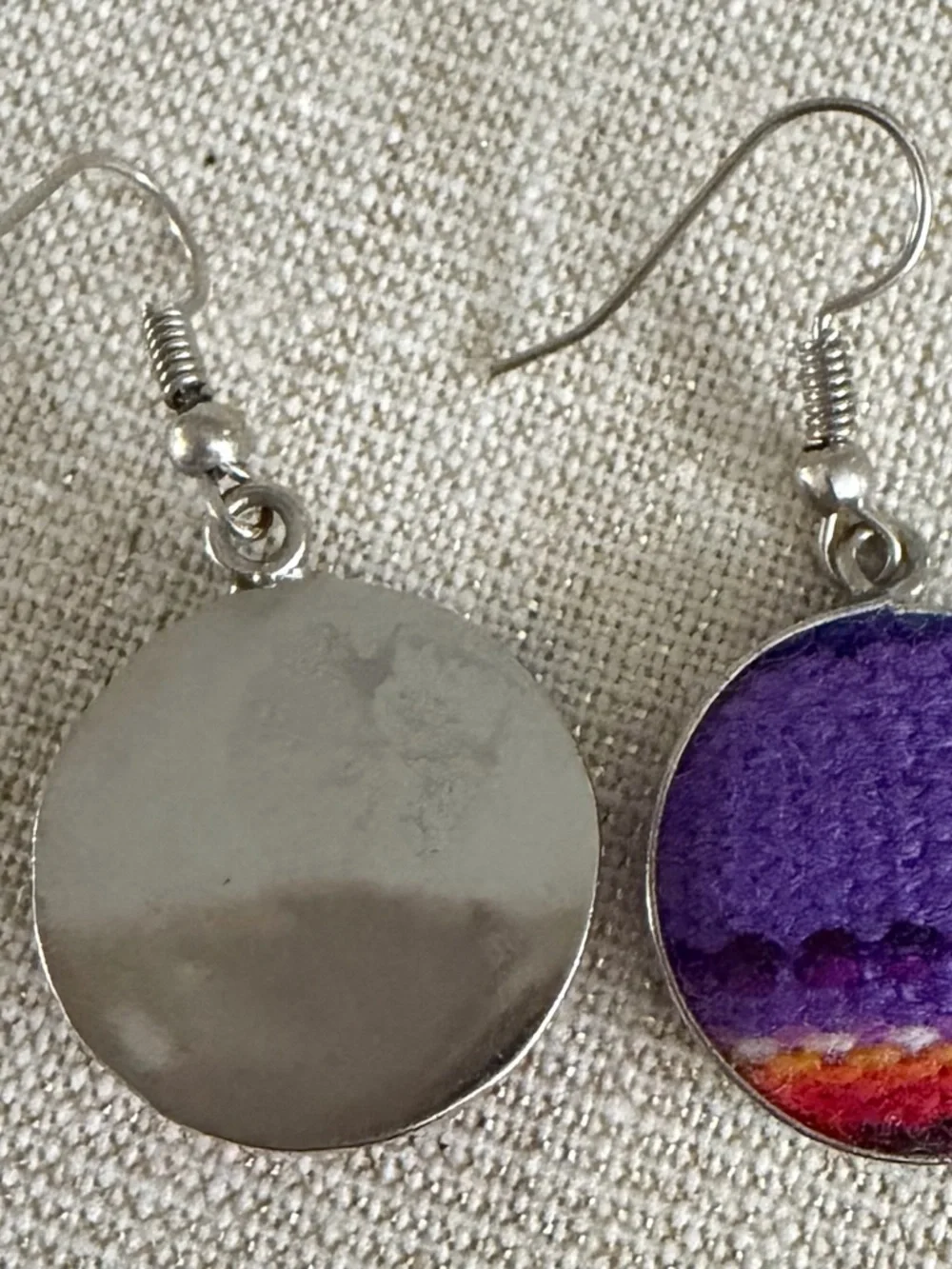 Purple and Red Round Fabric Drop Earrings